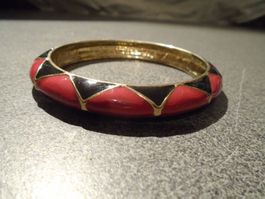 Armreif rot/schwarze Dreiecke/goldfarbig