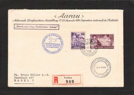 1939 Nat. Briefmarkenausst.,Sonderpostflug Bellinzona-Aarau