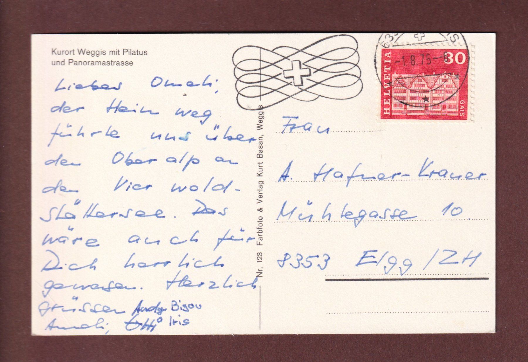 Ansichtskarten: WEGGIS - Pilatus - 1975 – Gebraucht aus Pully von nicecards-shop 1