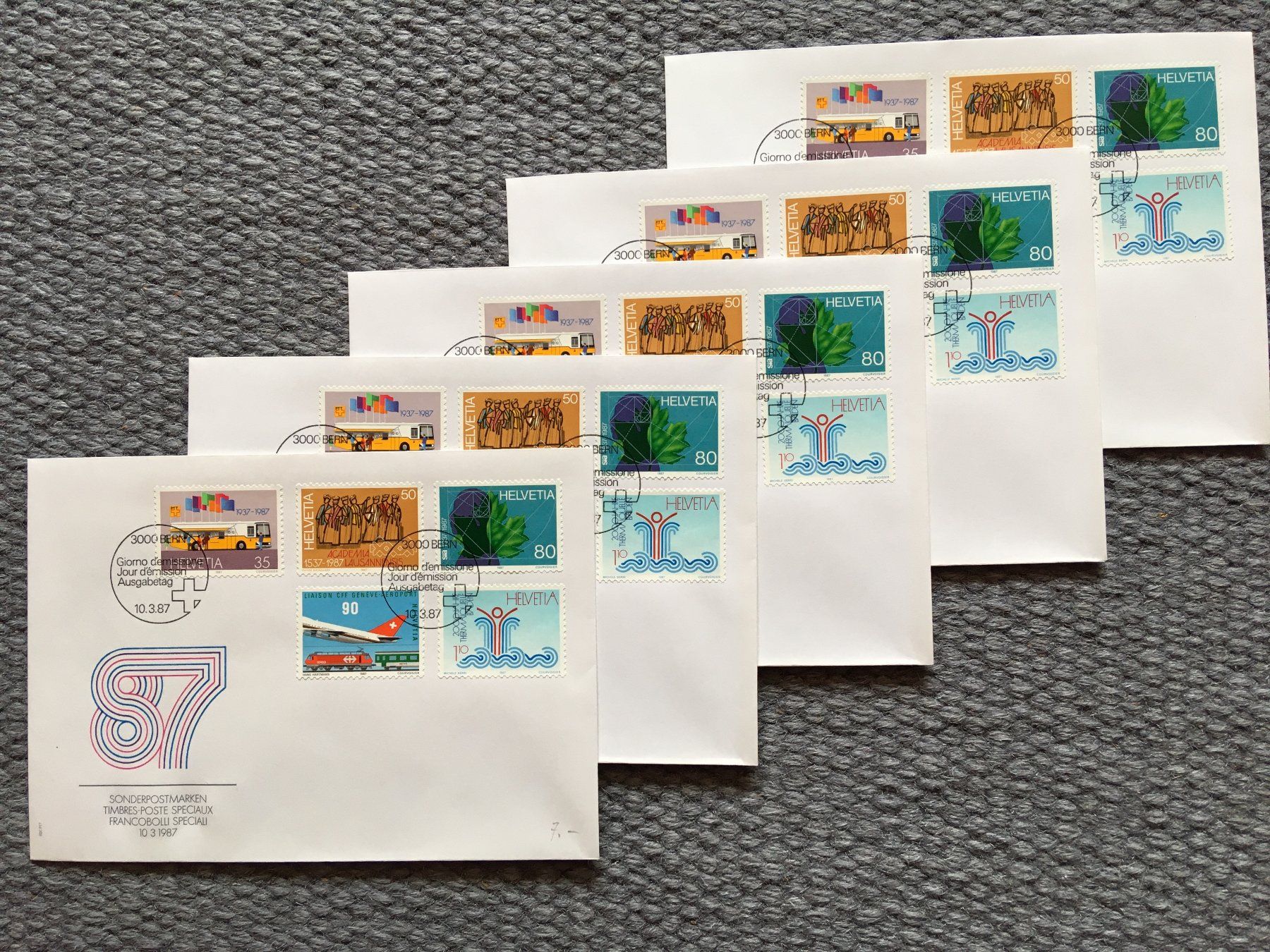Tutti i francobolli: Werbemarken 1987 auf FDC - 5x – Usato da Nesslau venduto da andi_hon