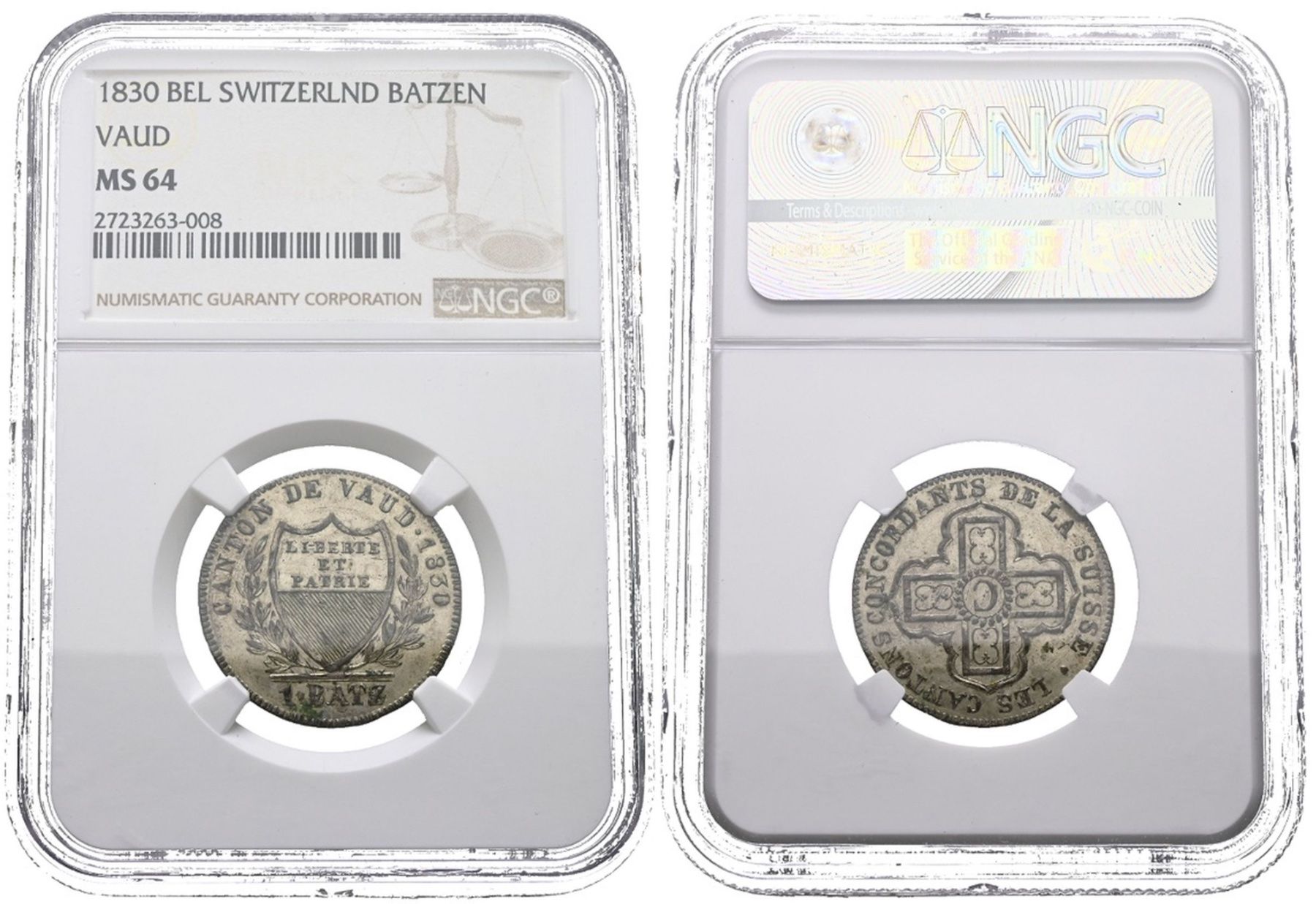Tutti le monete: Batzen 1830 Vaud, NGC - MS 64, Stempelglanz – Usato da Niederlenz venduto da Angi_e 1