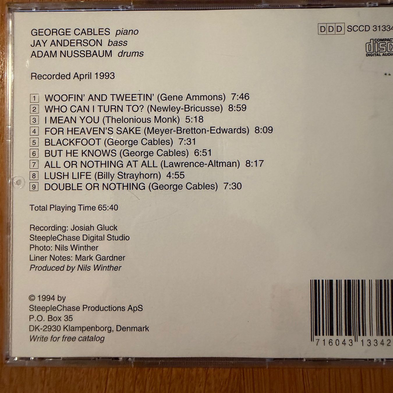 CD: George Cables - Jay Anderson - Adam Nussbaum CD SteepleChase – Usato da Zug venduto da Mirare9 1