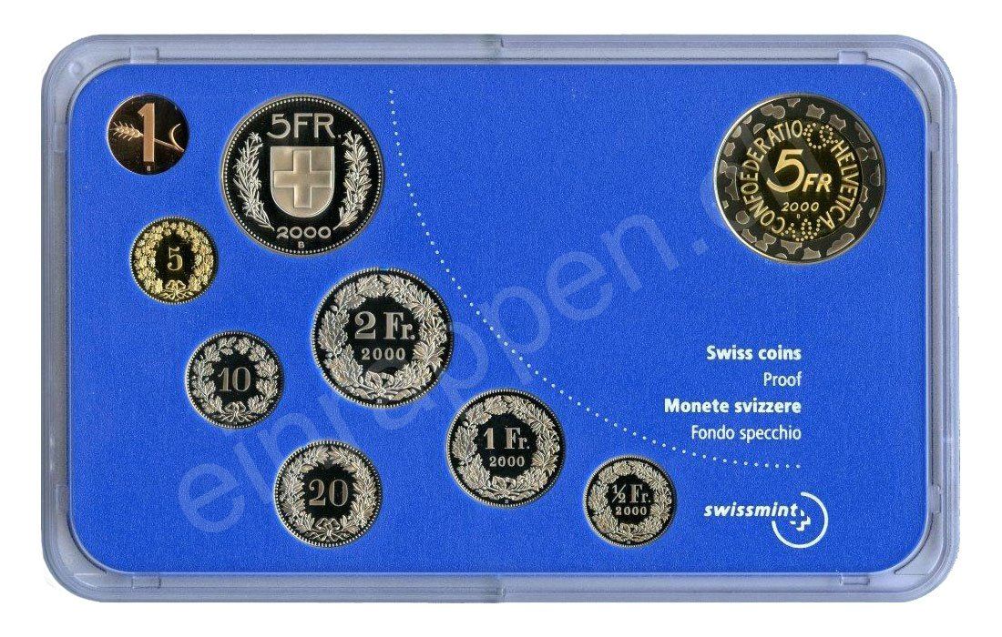 Tutti le monete: SET de monnaie suisse de 2000 non circulé Flanc bruni – Nuovo e nell'imballaggio originale da Fribourg venduto da Kiki020 1