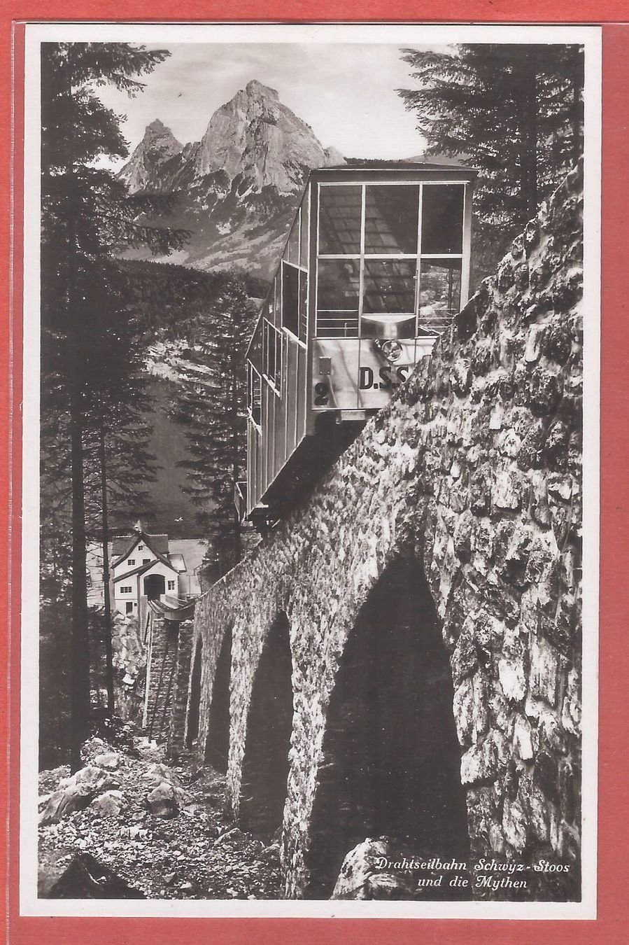 Ansichtskarten: Stoos - Drahtseilbahn Schwyz-Stoos - ca. 1940 – Gebraucht aus Fislisbach von Porano