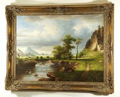 grosses altes Landschaftsgemälde in Barockrahmen 145x115cm