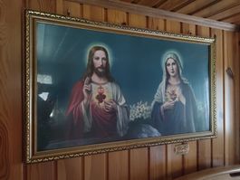wunderschönes, altes Wandbild -Jesus Christus +Mutter Maria
