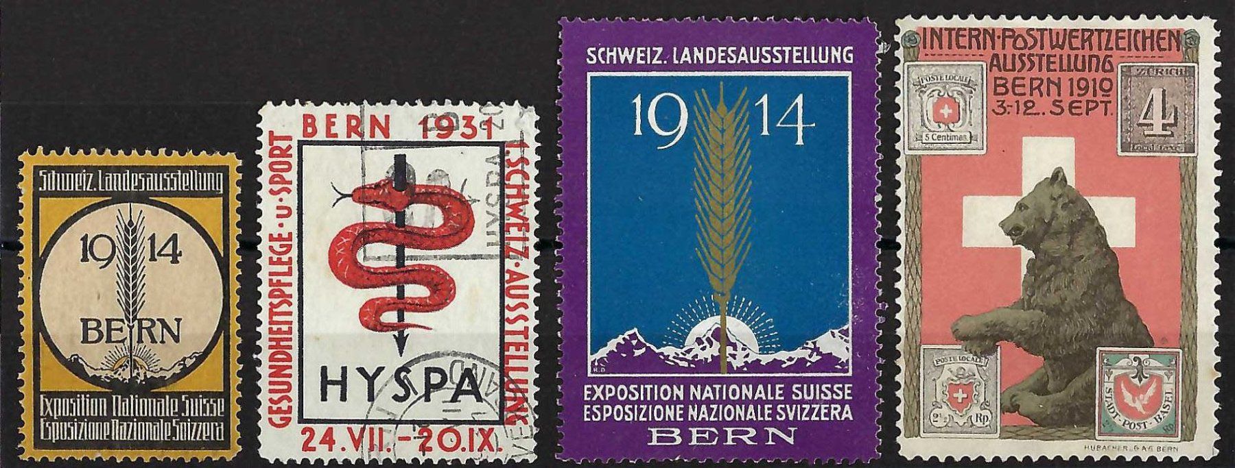 Alle Briefmarken: 1910... BERN, LANDI+, VIER VIGNETTEN – Gebraucht aus Pura von ulisse1957