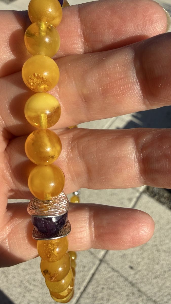 Catenine: Helle Bernsteinkette mit Amethysten, plus Armband – Nuovo e nell'imballaggio originale da Ebikon venduto da Leonidas2 5
