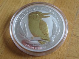Kookaburra Münze 2012 / 1 Unze Silber gilded
