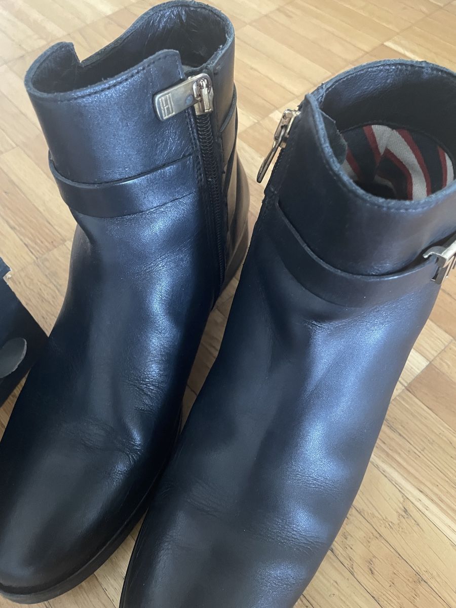 Tommy Hilfiger Damenschuhe: Tommy Hilfiger Black Leather Ankle Boots, Size 38 EU – Gebraucht aus Neuchatel von shi_9fzw 5