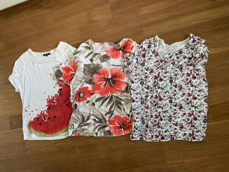Oberteile Shirts Weiss Rot Damen Grösse L