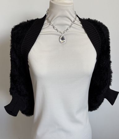 HUGO BOSS Damen Bolero Felloptik Strickjacke Schwarz S 36 38