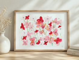 Aquarell Print Blumen rot - A4