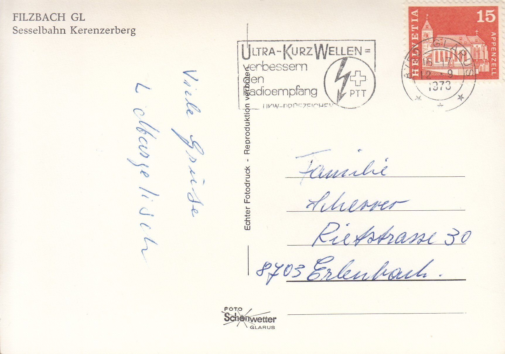 Cartoline postali: Filzbach 1973 – Usato da Bürglen TG venduto da StampGraf 1