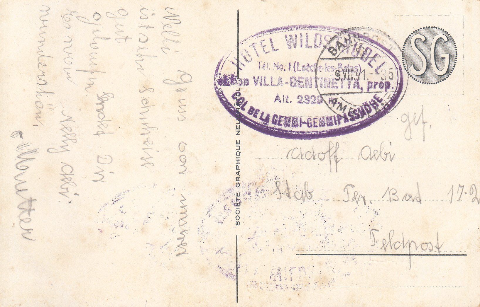 Ansichtskarten: Gemmipass 1941 mit Hotel-Stempel – Gebraucht aus Bürglen TG von StampGraf 1