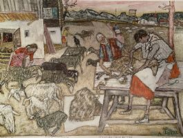 Alois Carigiet Schulwandbild Schafschur