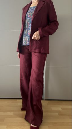 MNG Pantalon lin taille S femme bordeaux franges 100% lin