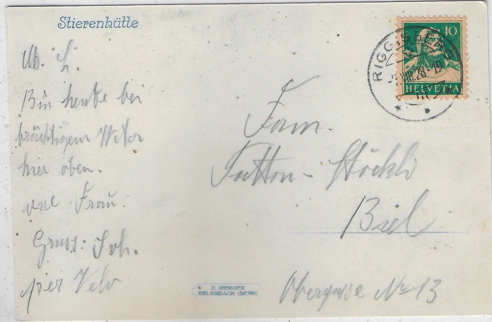 Cartoline postali: Riggisberg - Stierenhütte – Usato da Ettingen venduto da Kartenplanet 1