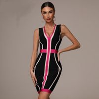 NEUES mega Bandage Sommer Kleid schwarz-pink Gr. XS - 220821