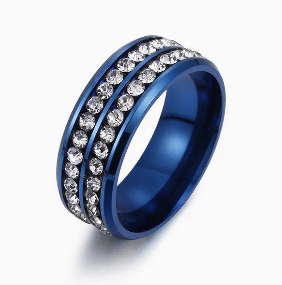 Anelli: EDELSTAHLRING, BLAU, STRASS, GR.7, CA. 1.7CM NEU – Nuovo e nell'imballaggio originale da Bad Ragaz venduto da Schtupsi