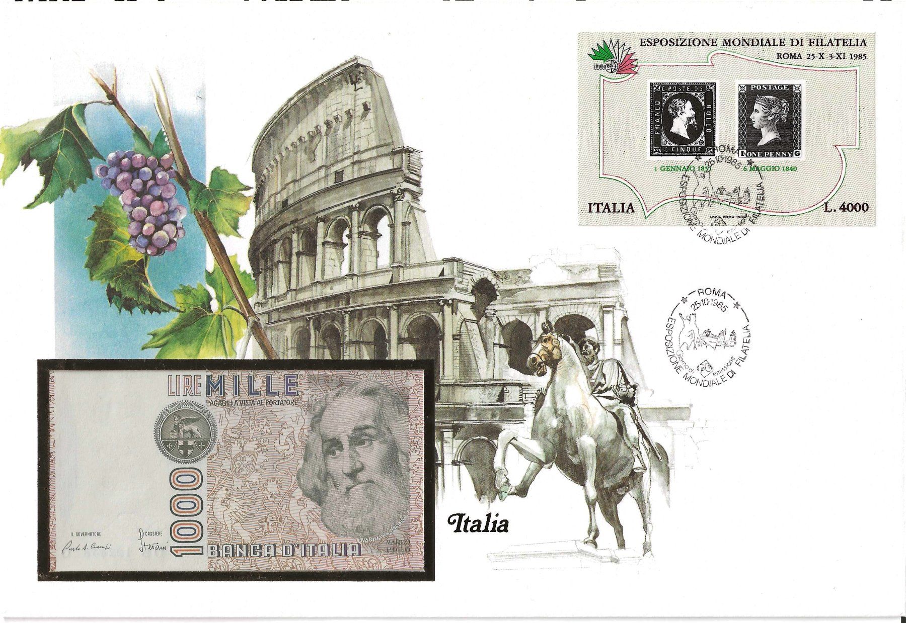 Banknoten: Notenbrief Italien 1985 – Gebraucht aus Zürich von Philacat11