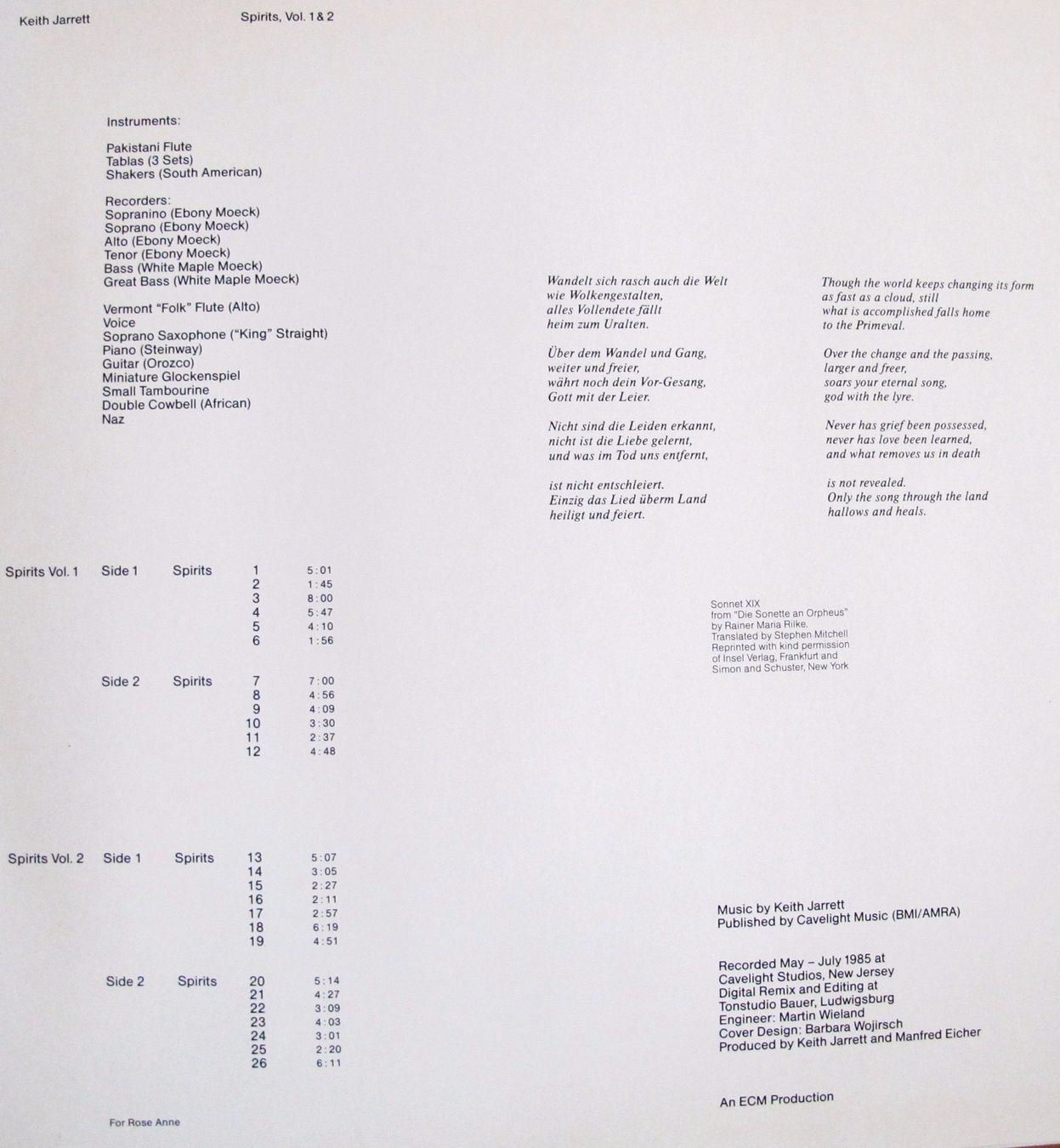 Dischi in vinile: Keith Jarrett ‎– Spirits 2LP Germany 1986 – Usato da Bern venduto da Alderman 1