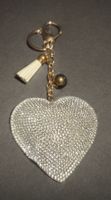 Portachiavi cuore strass con nappa bianco oro nuovo