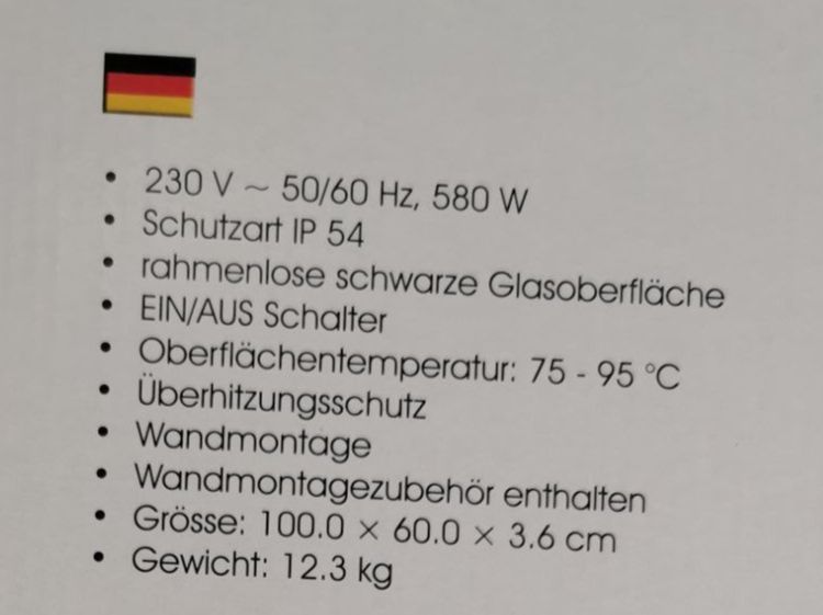 Radiatori: Infrarot Glasheizung IHG 580 – Nuovo (secondo la descrizione) da Rothrist venduto da PhilipsAurea 1