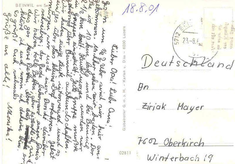 Cartoline postali: Beinwil am See + ca. 1980 – Usato da Emmenbrücke venduto da teestube 1