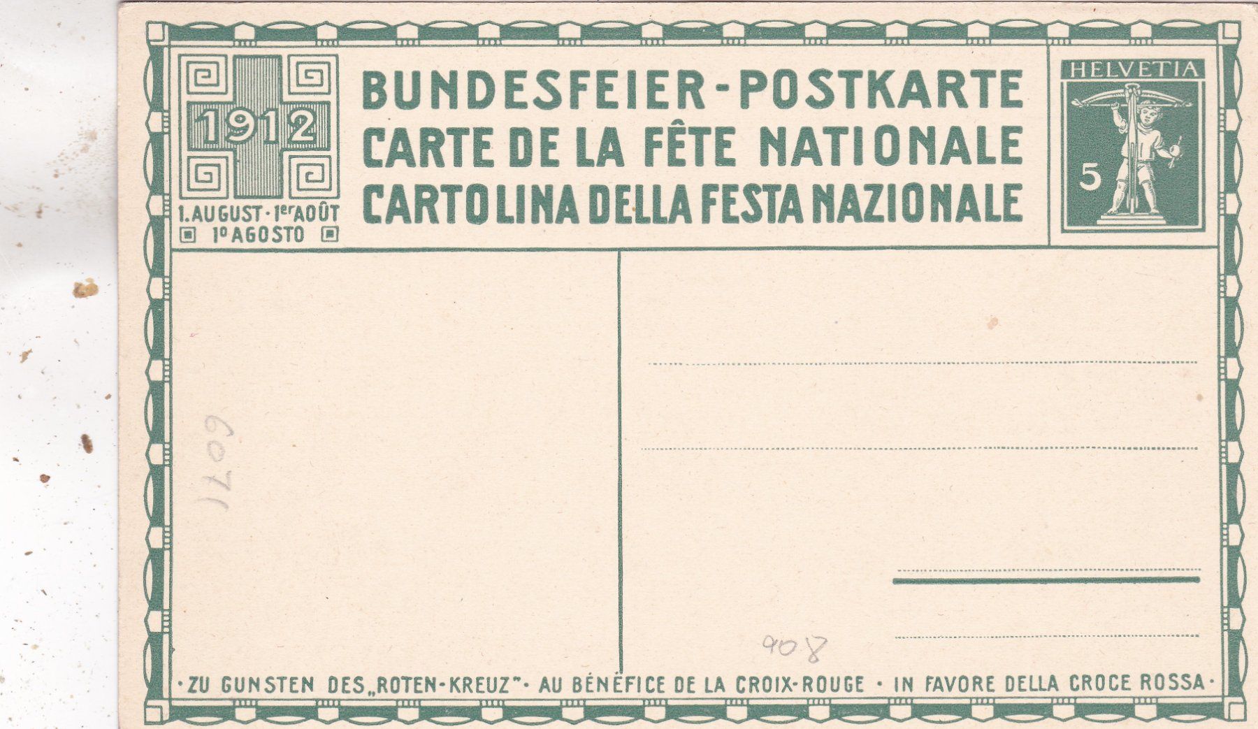 Cartoline postali: Bundesfeier Postkarte (1912) – Usato da Herisau venduto da Lisegrat2008 1