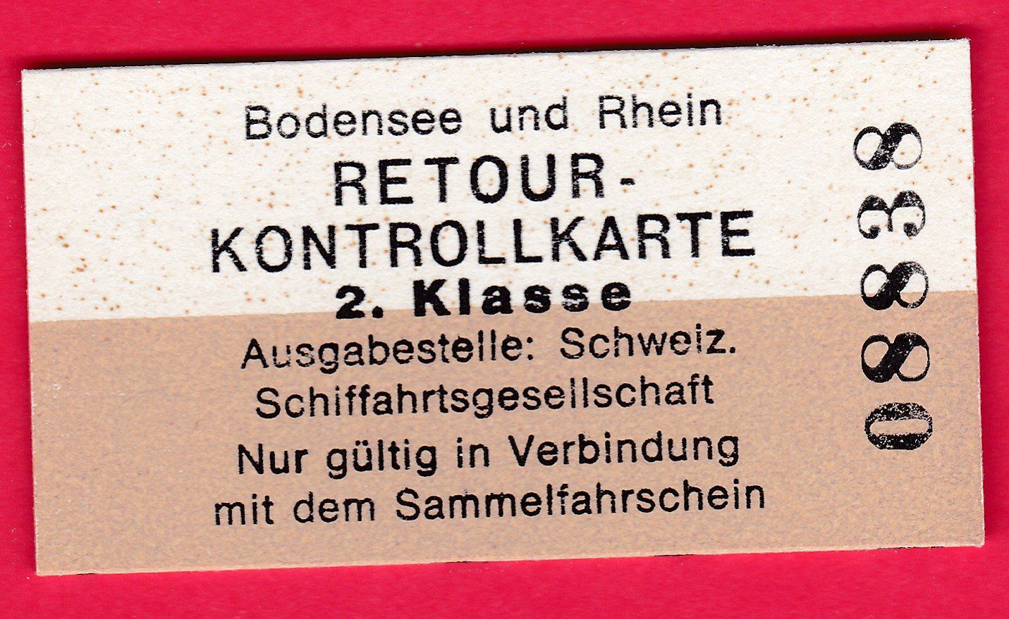 Biglietti: SCHIFFS RETOUR-KONTROLLKARTE, 2.KLASSE, UNGEBRAUCHT – Usato da Oberrieden venduto da Gebirgsstelze