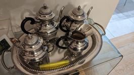 Service à thé café métal argenté avec plateau ensemble