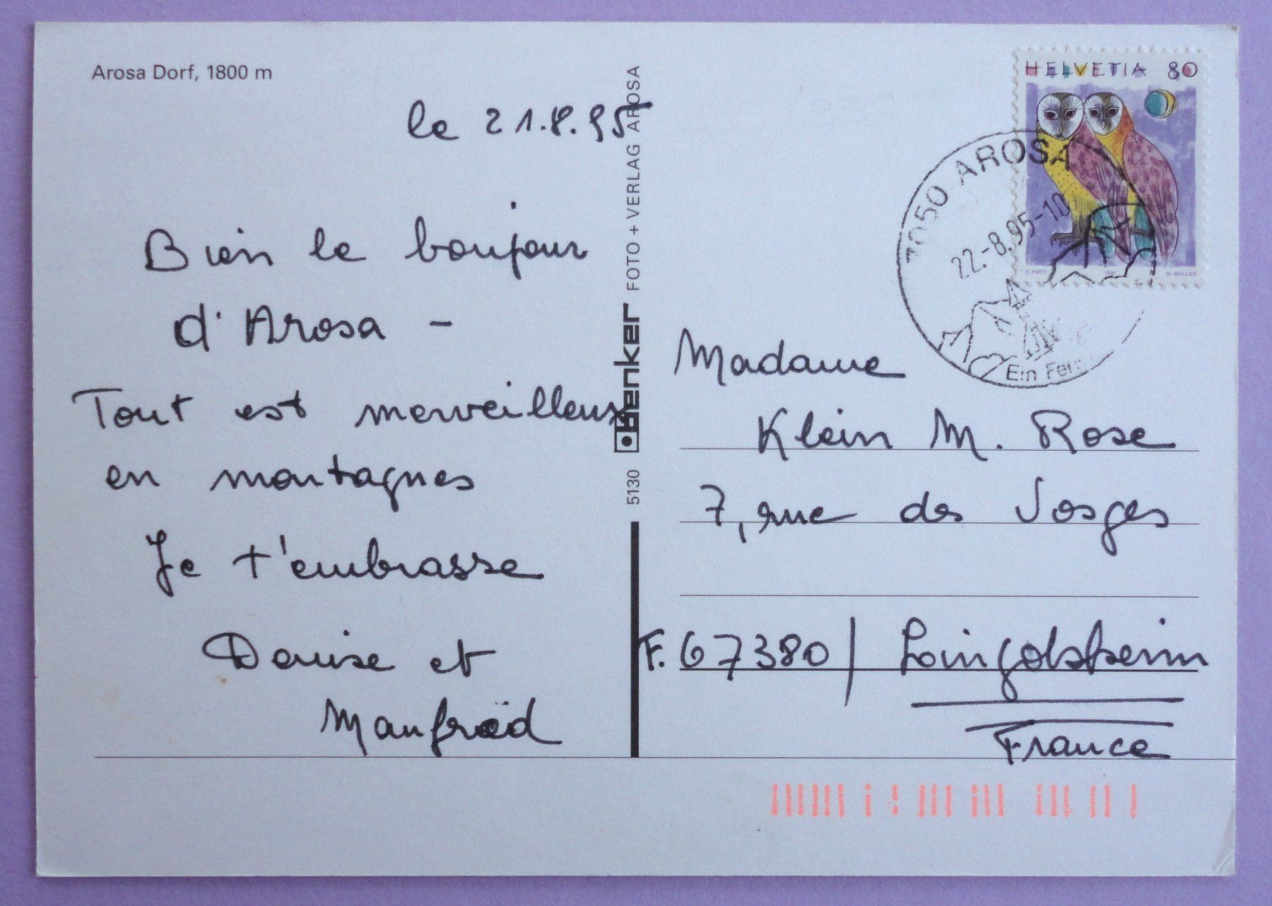 Cartoline postali: Arosa Dorf, 1800 m – Usato da Fétigny venduto da Billy2miny 1