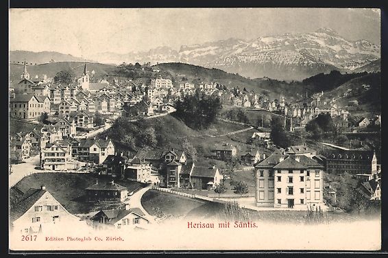 Cartoline postali: AK Herisau, Ortsansicht mit Säntis – Usato da Berlin venduto da bartko-reher