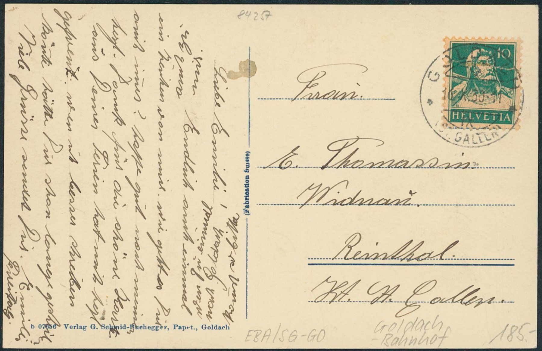 Cartoline postali: SG Goldach - Bahnhof - Bahn – Usato da Schindellegi venduto da dolpitz 1