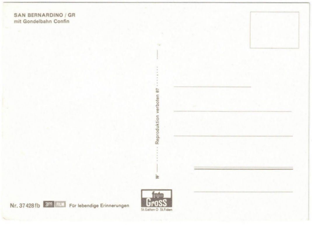 Cartoline postali: San Bernardino - Gondelbahn Confin – Usato da Binningen venduto da Mountainrider 1