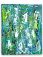 Abstraktes Acrylgemälde „Zwischen Wasser und Wald“ 24x30cm
