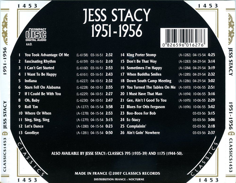 CD: Jazz-CD:  Jess Stacy 1951 - 1956  (Classics) – Usato da Hochfelden venduto da mue_lhm9 3