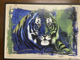 Keramikbild Tiger in Blau 50x70cm Rolf Knie limitiert