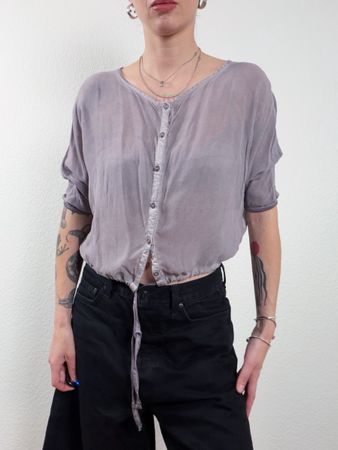Short Sleeve Blouse Size 38 Grey Button Up