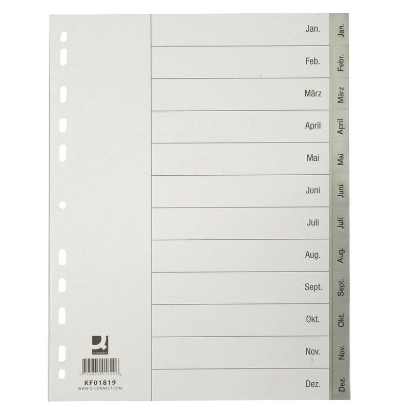 Ordner: Q-CONNECT® Register Vollformat aus PP, Jan-Dez – Neu und originalverpackt aus Oensingen von Liquidations-Shop
