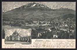 Luzern, Teilansicht mit Pilatus, Bahnhof