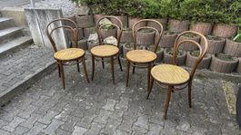 4 Thonet No. 14 Bistro-Stühle, Buche gebogen, Geflecht – 4er