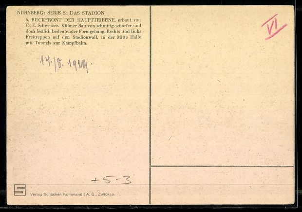 Cartoline postali: Nürnberg, Stadion, Rückfront der Haupt – Usato da Berlin venduto da bartko-reher 1