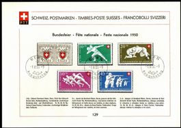Sammelblatt Nr. 129 Pro Patria von 1950 ET BERN SBK: 180.-