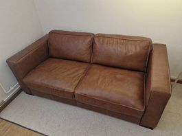 Ausziehbares 3-Sitzer- Sofa Bettsofa aus Leder, braun antik