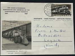 🚂 100 Jahre BAHN Ganzsache 1947 PK174.005 Lausanne🕹️Leysin