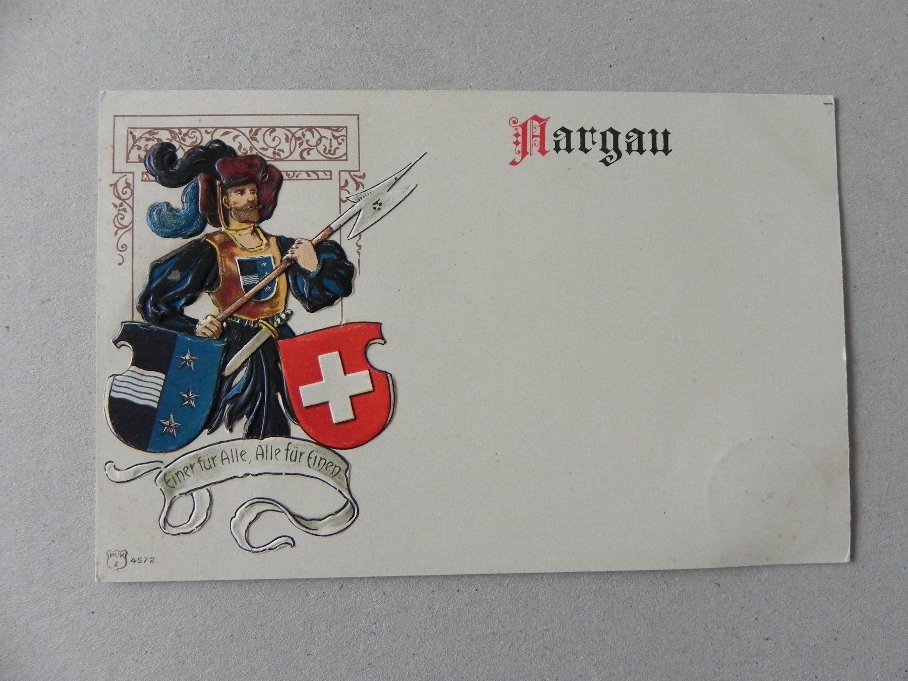 Cartoline postali: Karte Aargau AG Wappen Helebarde Dolch – Usato da Siebnen venduto da krimsie