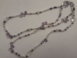 Collier perles, améthystes et quartz, état neuf
