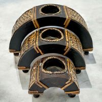 Ensemble de 3 bougeoirs en bois et rotin style ethnique chic
